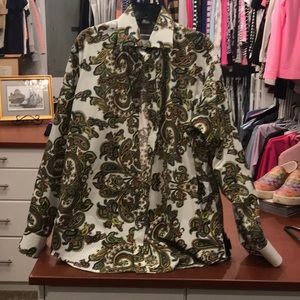 Thomas Dean Dress Shirt green white Paisley. Large. Like new